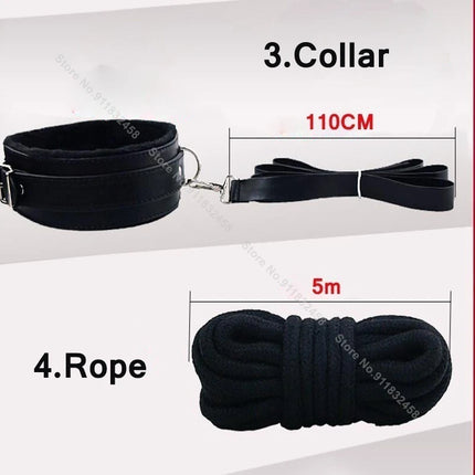 Beginner Friendly BDSM Bondage Set – 7 Pcs Cotton Rope Restraint Kit with Handcuffs Collar Gag Whip, Couples Adult Play Toy