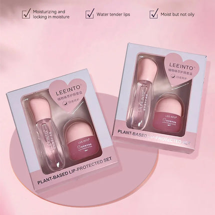 Leeinto Plant Essence Lip Care Set: Moisturizing, Long-Lasting Nourishment, Gentle Formula, Lightweight Texture, Lip Gloss, Lip Mask, Enhances Complexion, Pre-Makeup Primer, Essential for Daily Commuting and Dating, Night Car
