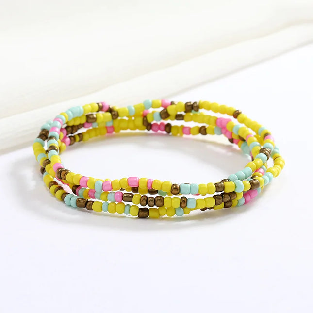 Women New Simple Fashion Hand Beaded Chain Glass Beaded Body Chain All-match Color Elastic Waist Chain BD7052
