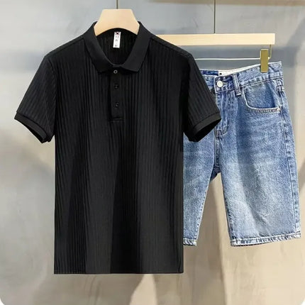 Fashionable Casual Knitted Striped Men's Polo Shirt Breathable Lightweight Summer Suitable for All Ages And Occasions