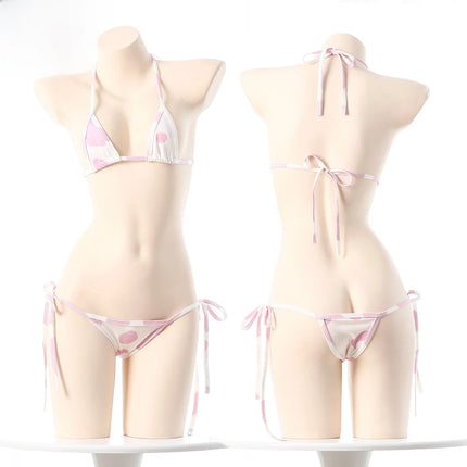 Sexy Japanese Style Mini Bandage Bikini Set Three-Point Strap Bra G-string Polyester Fabric Women's Underwear
