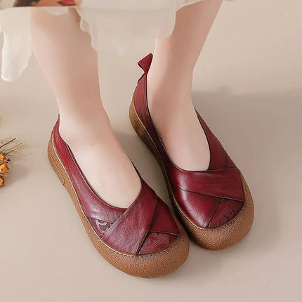 New Real Leather Perforated Ballet Flats Women's Massage Insole Slip On Moccasins Woman Hollow Loafer Casual Daily Shopping Shoe