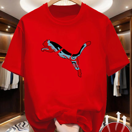 Men's summer quick drying mesh T-shirt with animal world pattern printed round neck short sleeved casual top