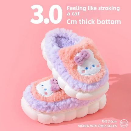 2025 Winter Children's cute  Cotton Home Slippers Frozen Girl's Snow Non Slip Warm Baby Slippers Pink Blue Size 24-41