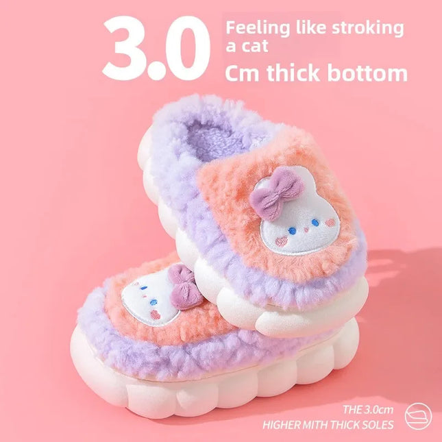 2025 Winter Children's cute  Cotton Home Slippers Frozen Girl's Snow Non Slip Warm Baby Slippers Pink Blue Size 24-41