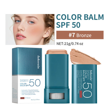 SPF 50 Sun Color Blush Balm Lip & Cheek Tint Hydrating Water Resistant Long Lasting Buildable Blush Natural Makeup