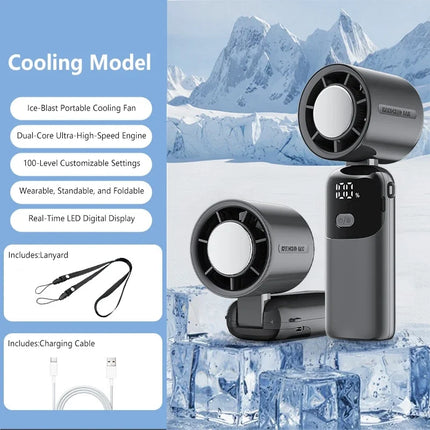 Lenovo Portable Handheld Cooling Fan 100-Speed Powerful Wind Ultra-Quiet Hanging Foldable 90° Adjustable for Office Outdoor
