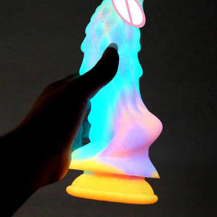 New Luminous Dildos Colourful Glowing Huge Penis G-spot Anal Butt Plug  Shaped Dragon Monster Dildo with Suction Cup Women Toys