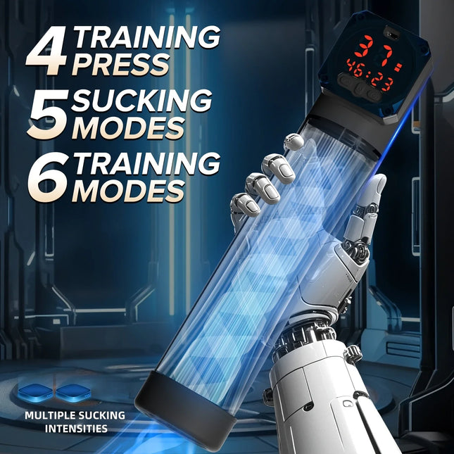 Rechargeable Adult Toy Men Electric Penis Pump Automatic Vacuum Suction Amplifier with 5 Suction and 6 Training Modes, Digital Display