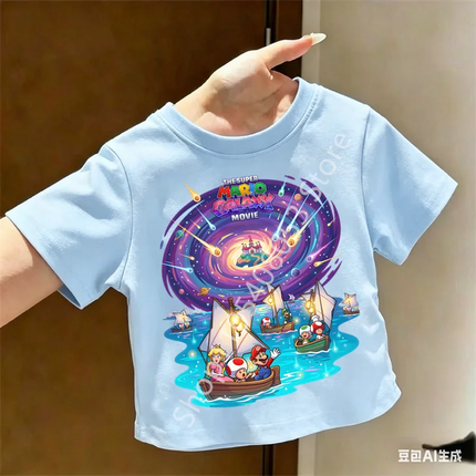 Super Marios T-shirt for Children Cartoon Anime Clothes Round Collar Clothing Short Sleeve Kid Summer Tee Top