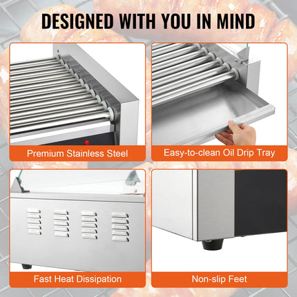 SucceBuy  5/7/11 Commercial Hot Dog Roller Electric Sausage Maker Barbecue Grill Machine for Camping Party Home Appliance 110V