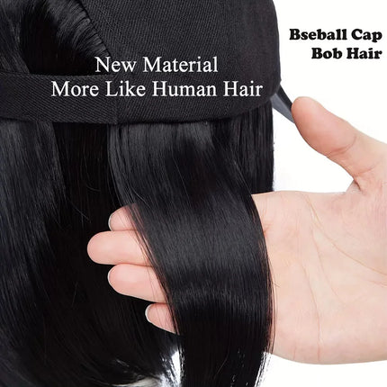 Baseball Cap With Wigs 12 Inch Short Straight Bob  Adjustable Hat Wgs Glueless synthetic Wig Cap With Extensions
