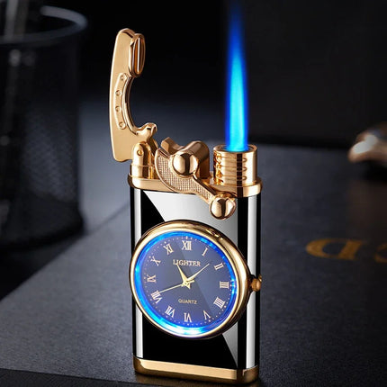 Creative Real Watch Metal Rocker Arm Butane Gas Torch Lighter Windproof Double Jet Flame Cigar Lighters Smoking Gadgets For Men