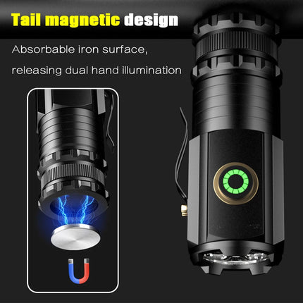 2000LM 3LED Mini  Flashlight Powerful Type-C Rechargeable 18350 Battery Torch Lamp with Tail Magnet Tactical Lantern for Camping