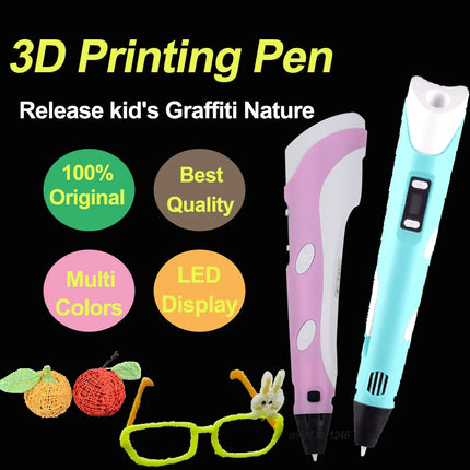 Kids 3D Printing Pen Adjustable Speed LED Display DIY Drawing Pens 3D PLA Filament Christmas Birthday gift for Boys and Girls