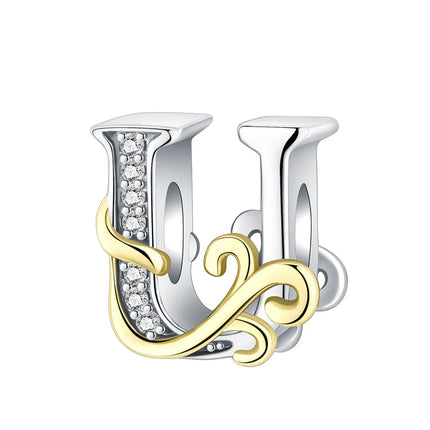 925 silver 26 letters retro fashion golden pendant fit original bracelet charm beads necklace Diy female jewelry