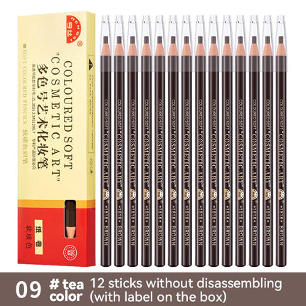 12PCS High Quality Pull Eyebrow Pencil Black Leather Makeup Wild Line Eyebrow Pencil Waterproof Hard Core Flat Head Pencil