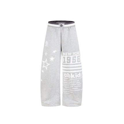 Men's Retro Letter Star Print Casual Pants Cool Boy Summer Bottom Wide Legs Sweatpants Male High Waist Unisex Baggy Y2k Trousers