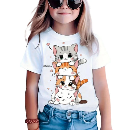 T-Shirts for Girls Fashion Capybara Children Clothes Summer Girls Clothes 7 to 8 Years Tops Cute Cat Printed Tees Child T-Shirt