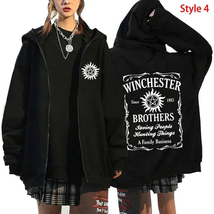 Fashion Unisex Autumn Winter Coat Supernatural Print Zipper Hoodie Casual Long Sleeve Tops Women Men Harajuku Zipper Sweatshirt