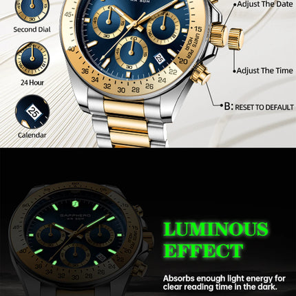 SAPPHERO Fashionable Men's Watch Date Display 5ATM Waterproof Watch Stainless Steel Watch Strap Men's Gift Watch For Men