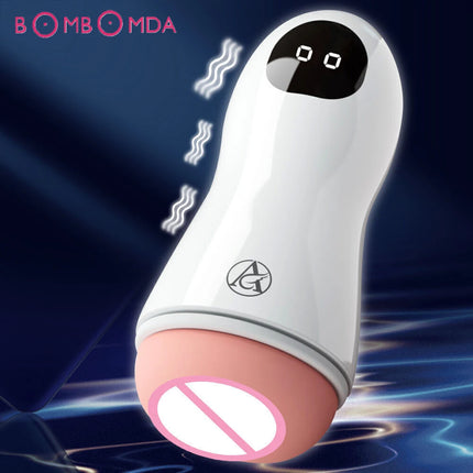 Masturbator Cup Vibration Automatic Male Blowjob Real Vagina Pocket Pussy Vibrating Bullet Penis Oral Adults Sex Toys For Man