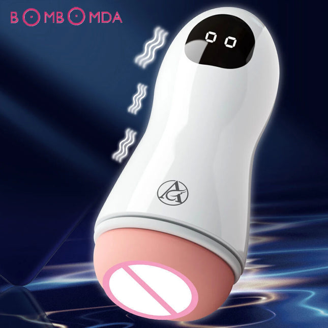 Masturbator Cup Vibration Automatic Male Blowjob Real Vagina Pocket Pussy Vibrating Bullet Penis Oral Adults Sex Toys For Man