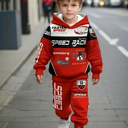 Trendy Kids' Racing Element Hoodie & Pants - Street Style Tracksuit