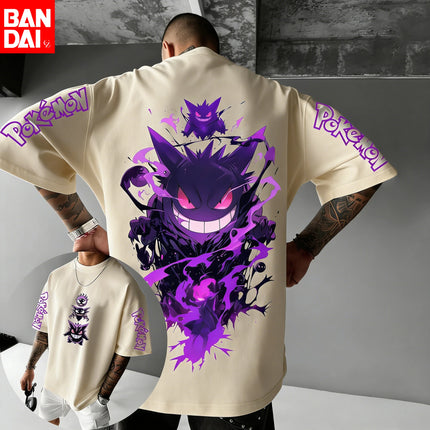 Pokemon 2026 Summer Men Cotton T - Shirt Streetwear Gengar & Koffing Fusion Print Oversized Casual Daily Wear Anime Fans Gift