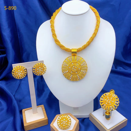Luxury Ethiopian 24k Gold Color Twisted Necklace And Earrings Jewelry Sets For Women Dubai Indian Bridal Set Wedding