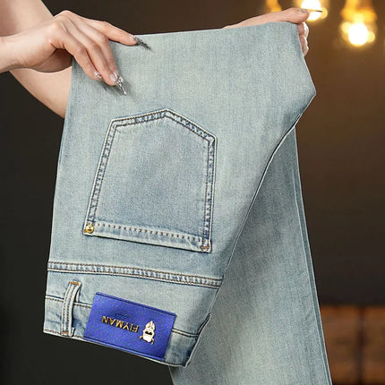 Summer thin 2025 new jeans men's slim fit small foot trendy brand fashionable light luxury elastic denim casual long pants