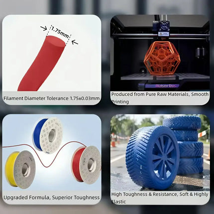 Matte TPU Filament 1.75mm 90A High Strength Flexible Elastic Rigid 3D Printer Filament,softer than 95A 98A but harder than 85A,