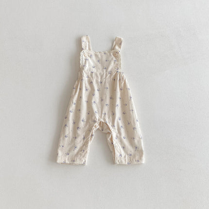 Autumn baby and toddler long-sleeved overalls set: A casual base layer shirt and a sweet two-piece set of printed overalls