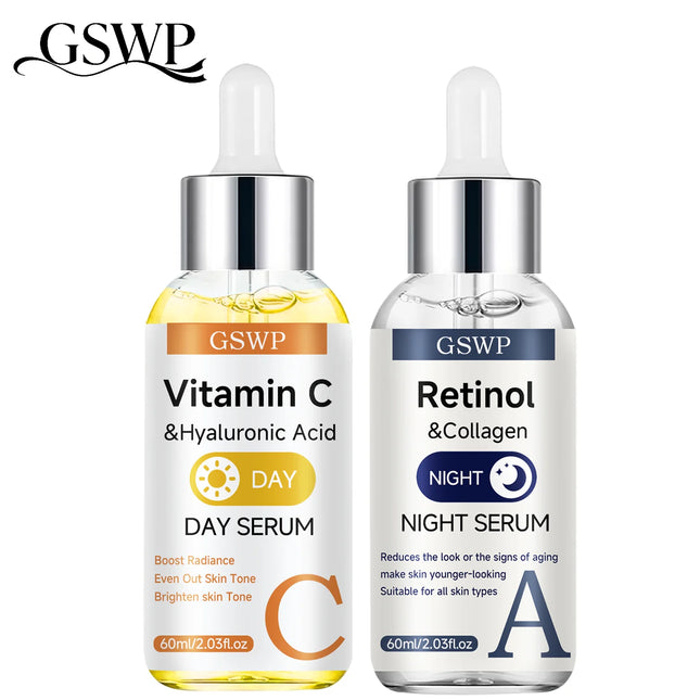 GSWP Day & Night Serum Set,Vitamin C + Retinol + Hyaluronic Acid Serums,Deeply moisturizes,tightens and brightens the face.2/3PC