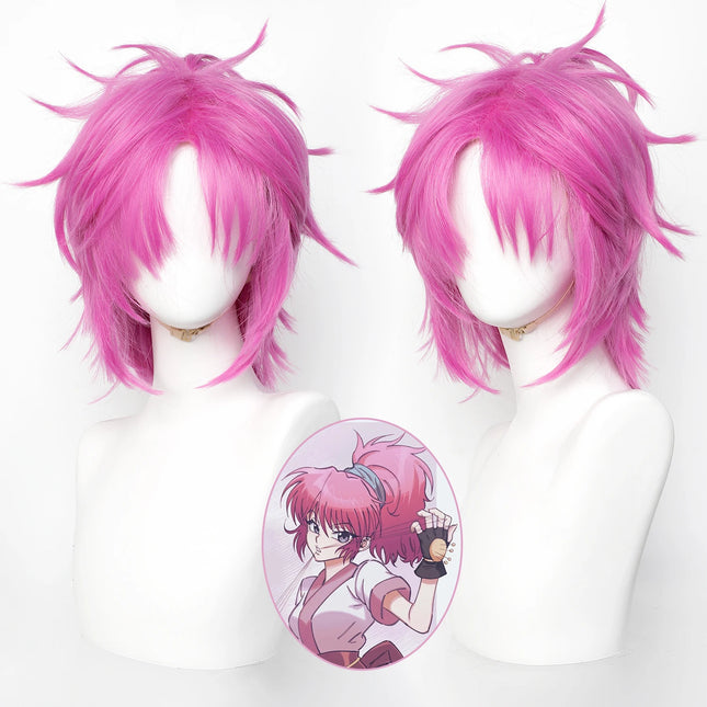 Cosplay Wig Machi Anime Wig Rose-red Game Role-Play Wig Grab Ponytail Synthetic Wig for Anime Party Masquerade Carnival Cosplay