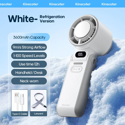Kinscoter New Cooling Handheld Fan 3600mAh Foldable Portable Fan 100-level Free Control High Speed Mini Personal Fan w/ Lanyard