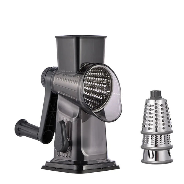 3-in-1 Manual Rotary Cheese Grater Vegetable Slicer with Suction Base Kitchen Mandoline Shredder for Potatoes Easy to Clean