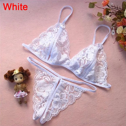 1set Women Bra Brief Sets Sexy Underwear Lace Open Crotch G-String + Bra + Net Socks + Sling Lingerie Set Cueca