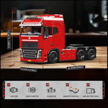 MOULD KING 19015S Technical Heavy Duty Trailer FH16 Tractor Truck Model Building Blocks Pneumatic Truck Toy for Adult Kids Gifts