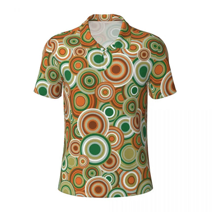 Vintage 70s Circles Casual Polo Shirts Psychedelic Pattern T-Shirts Short Sleeve Shirt Daily Fashion Tops Gift Clothing