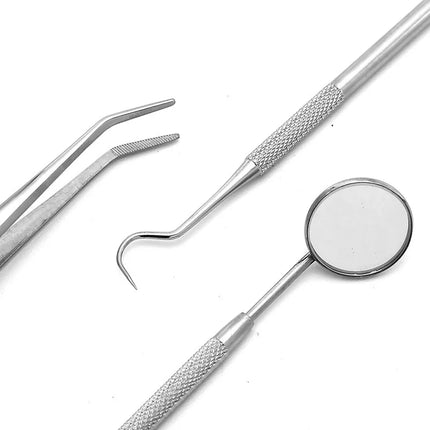 Dental Stainless Steel Cleaning Kit with Storage Box Dental Mirror Explorer Tweezer Probe Hoe Sickle Scaler Dentist Accessories