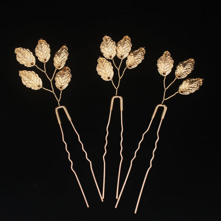 Handmade Pearl Flower Hairpin Gold Color Leaf Shaped Metal Wedding Bride Hair Clips Hair Jewelry Accessories Bride Hair wear