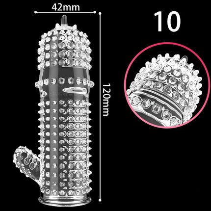 5Pcs/Set Reusable Condom Penis Sleeve Male Enlargement Time Delay Spike Clit Massager Cover Crystal Clear Condoms Adult Sex Toy