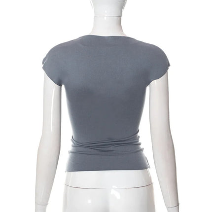 Sexy Wrap Chest Hollow out Turtleneck Slim T-Shirt Women Short Sleeves Bottoming Shirt Ladies Tee Shirt Tops Camisetas Mujer