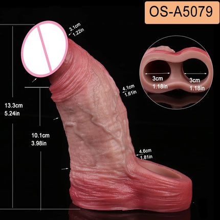 SXXY Realistic Penis Extender Male Delay Ejaculation Cock Sheath Silicone Reusable Condon Sex Toys For Men Couples Sex Pleasure