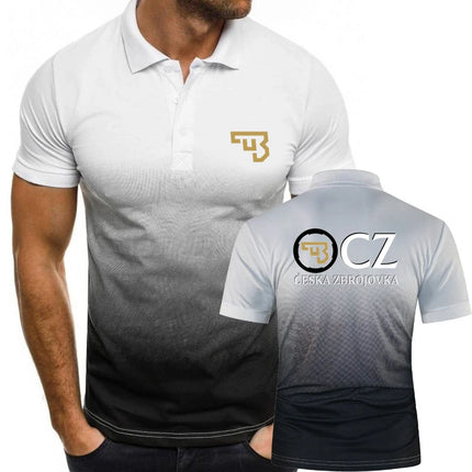 Summer Men's Polo Shirts CZ Ceska Zbrojovka Firearms Men's T-Shirts Short Sleeve Tees Gradient Color Mesh Cotton Lapel Tops S-5XL