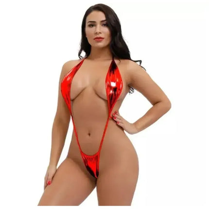 Sexy Latex Catsuit One-piece Three-point Bikini Sexy Swimsuit Set Seductive Pole Dancing Porno Costume Sexy Women Open