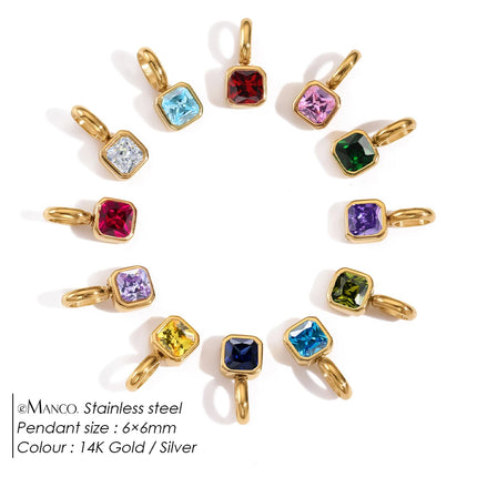eManco Colorful 12 Birthstone Pendant DIY Accessory Necklace Women's Square Zircon Clavicle Pendants Birthday Party Gift