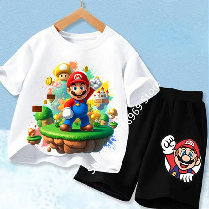 Summer Kids Clothing Sets Super Marios Cartoon Print Short Sleeve T-Shirt Casual Shorts Soft Outfits For Baby Boys Girls
