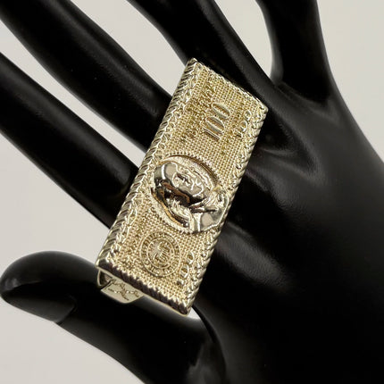 100 Dollar Bill Design 2 Finger Ring Heavy Rough Hip Hop Style 14K Gold Plated Big Size Men's Party Gift US Dollar Theme